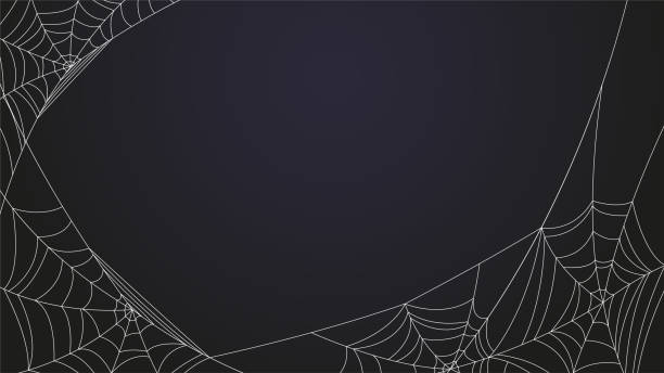 Black Halloween background with cobweb. Scary symbol of the Halloween. Vector template for web design, social media post, layout for promo flyers.