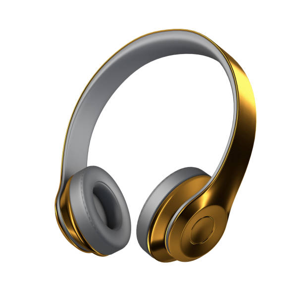 istock Gold headphones on white background 2168809321