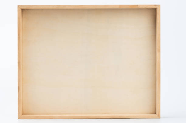 Empty wooden box above top view isolated on white studio background
