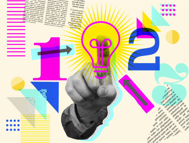 istock Brainstorming creative idea business concept in retro collage style with human hand holding lightbulb icon 2168815145