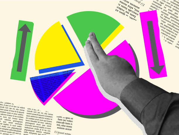 istock Profit or increase sales creative idea business concept in retro collage style with human hand pushing pie graph pieces 2168815289