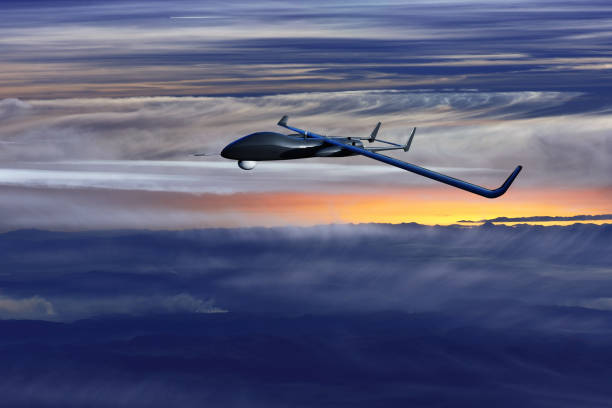 istock Electric Drone Flying at Sunset Mid-Air Sky 2168816397