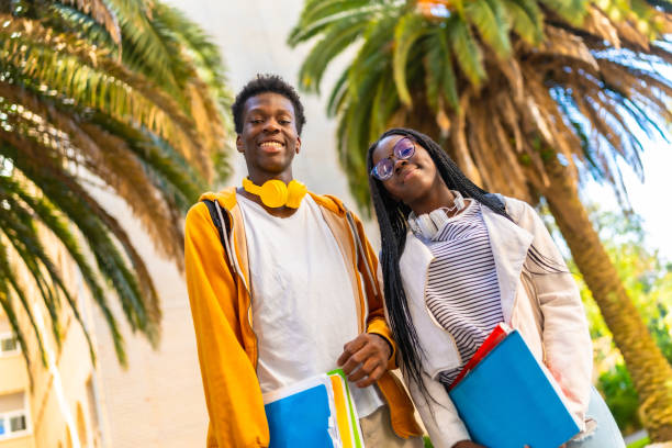 African american students smiling proud in the campus