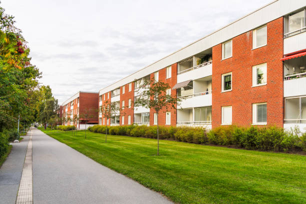 New apartment buildings under construction, new towns