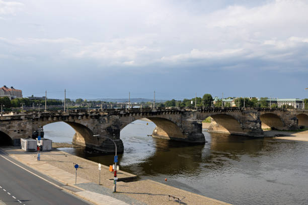 Augustus Bridge in Dresden over the Elbe in summer