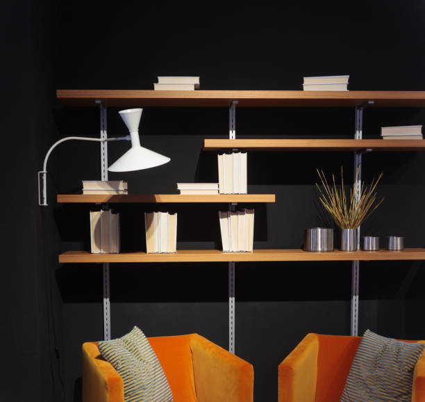 istock Elegant bookshelf for books on black background 2168874937