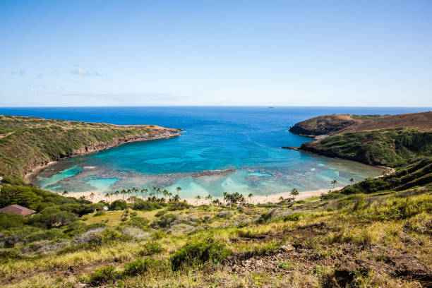 istock Centered View of Hanauma Bay with Bright Sky and Ocean Beyond 2168877143