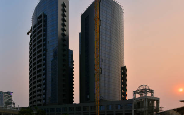 kianda towers at sunset, luanda, angola - fachada cortina imagens e fotografias de stock