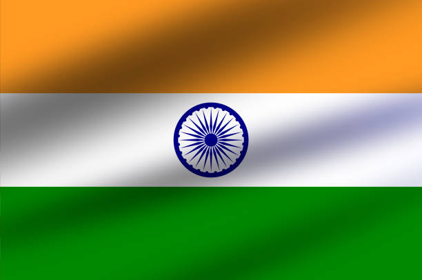 Indian flag with the blue wheel chakra symbol. Wavy flag with light and shadow.