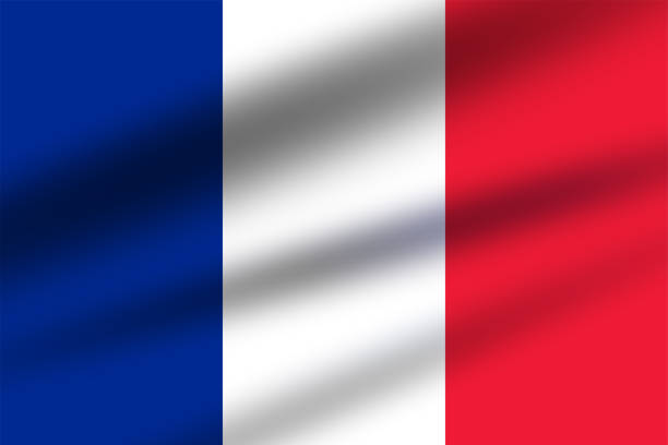 Official French flag. Wavy flag with light and shadow.