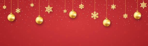 istock Christmas decoration. Festive 3d elements on red background. Bright garland with glowing snowflakes. Holiday border with Christmas balls. New Year banner template. Vector illustration 2168892523