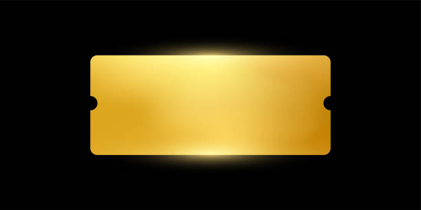 istock Golden ticket. Gold vector coupon, sticker or discount tag mockup isolated on black background. Cinema, theater, concert, party, event, festival invitation entrance 2168901375