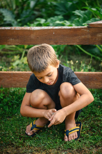 istock Young boy in garden, smiling, holding small lizard 2168908051