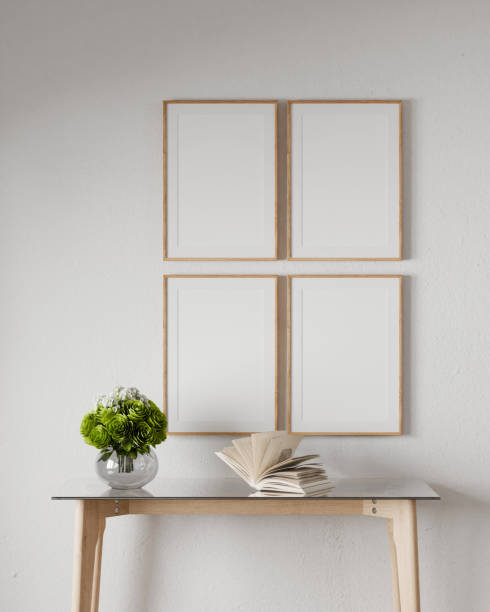 istock Mockup frame set, wood poster empty, in home design, Homey interior design element cozy mockup, 3d render 2168918071