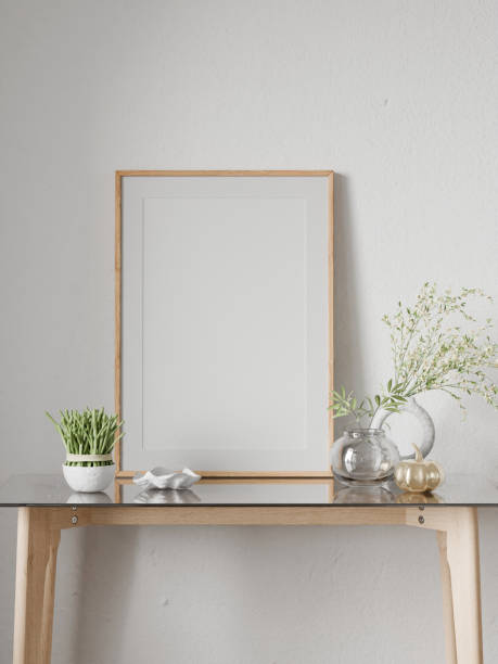 istock frame interior, mockup frame, wood poster empty, in home design, Homey interior design element cozy mockup, 3d render 2168918079