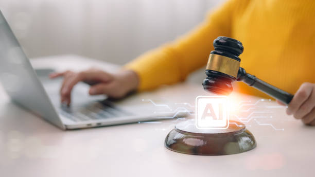 istock Jurisprudence and ban artificial intelligence. AI ethics or AI Law concept. Developing AI codes of ethics. Compliance, regulation, standards, and business 2168918877