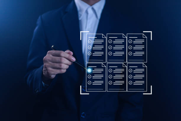 istock Businessman doing survey checklist performance assessment online checklist 2168926731