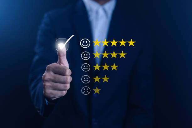 istock Rate customer satisfaction online by selecting 5 stars for highest customer satisfaction 2168926732