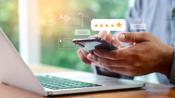 istock Customer review satisfaction feedback survey concept, User give rating to service experience on online application, 5-star satisfaction, customer evaluation product service quality, good quality most. 2168936259