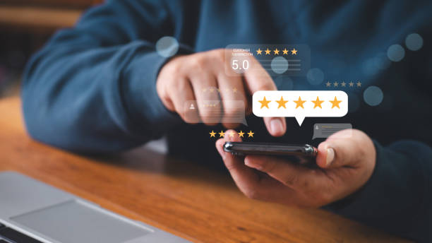 istock Customer review satisfaction feedback survey concept, User give rating to service experience on online application, 5-star satisfaction, customer evaluation product service quality, good quality most. 2168936284