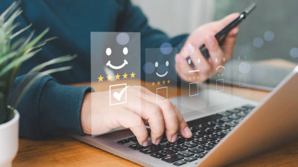 istock Customer review satisfaction feedback survey concept, User give rating to service experience on online application, 5-star satisfaction, customer evaluation product service quality, good quality most. 2168936286