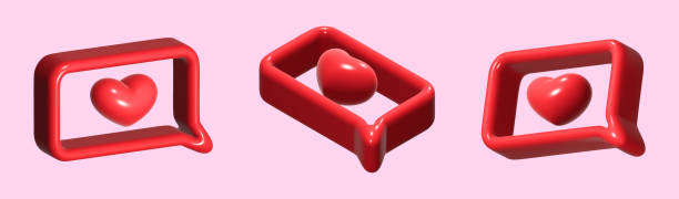 istock Set of 3D speech bubbles with red plastic texture. Playful frame with red heart, like, review, social networks. 2168955608