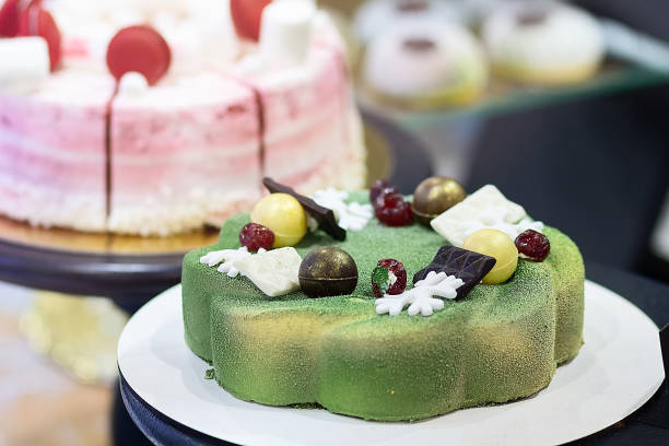 istock Delicious cake on a shop window close-up 2168957995