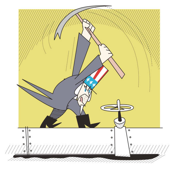 Uncle Sam sabotages pipeline Vector Uncle Sam sabotages the pipeline with a pickaxe uncle sam broke stock illustrations