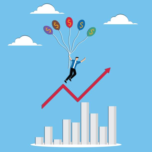 istock Man on dollar balls takes off according to schedule 2168966956