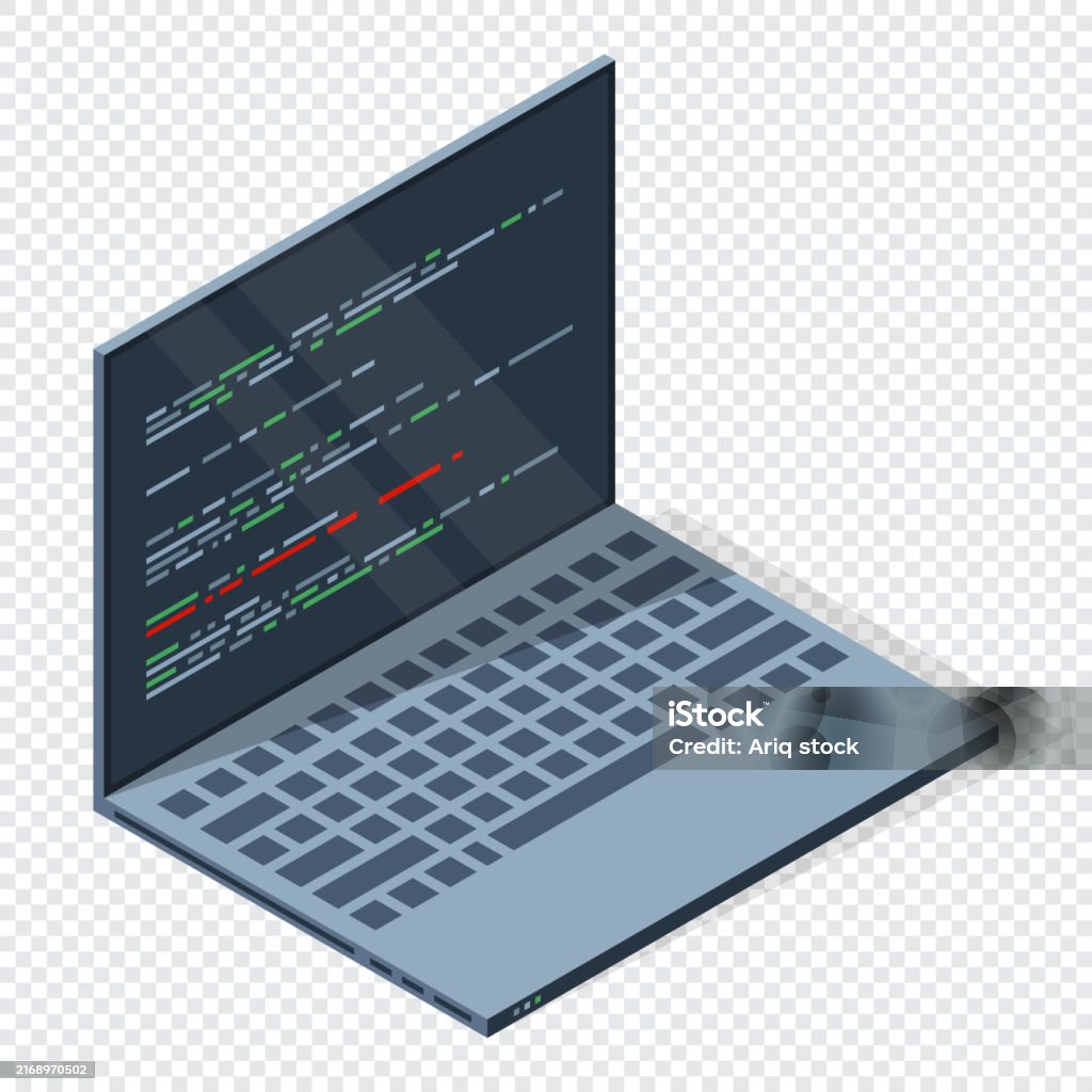 Isometric Laptop With Program Code On Screen Programming Concept Web ...