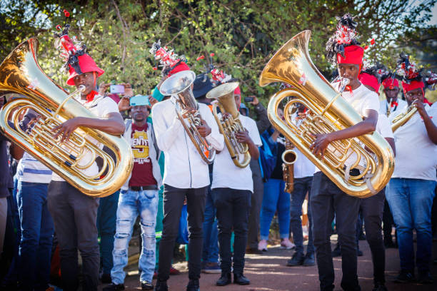 The Brass band dressed in recycled headwear and playing their instruments along the route.  The parade and various art performances were held to promote and celebrate recycling towards saving the environment for future generations.