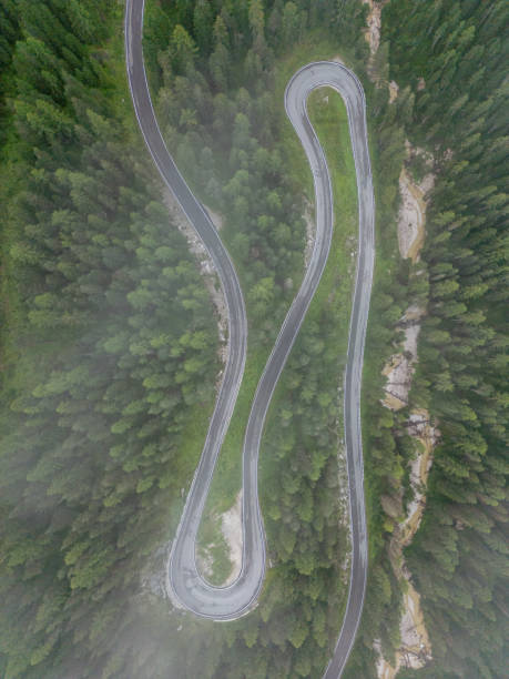istock Winding Mountain Road Through Dense Forest in Misty Landscape 2168971612
