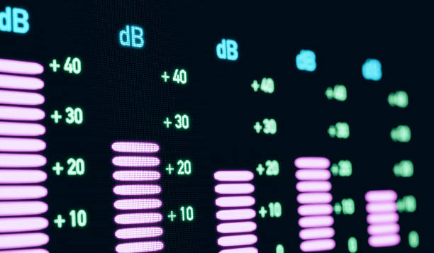 istock Close-up dB decibel meter, volume, frequenzy, digital equalizer. 2168974833