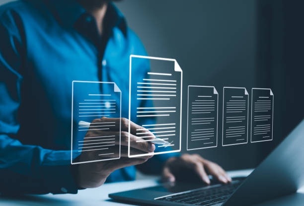 istock Digital Document Management and Paperless Workflow, Businessman sign virtual documents interface, paperless concept, digital document management. efficient workflows, transition to digital solutions, 2168979989