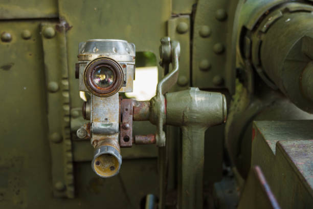 Optical sight of Soviet old artillery gun.