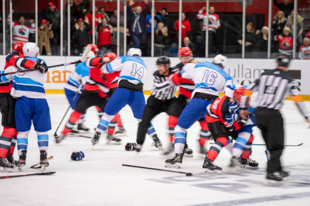 istock Chaotic Hockey Fight on Ice 2168982336
