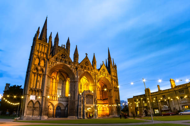 12th century church with gothic front Peterborough Cathedral England Europe
