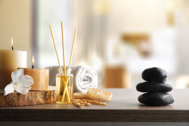 istock Wellness and aromatherapy with decorative elements and room in background. 2168983876
