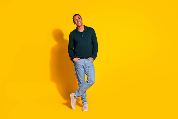 istock Full body portrait of nice young man look empty space wear pullover isolated on vibrant yellow color background 2168983919