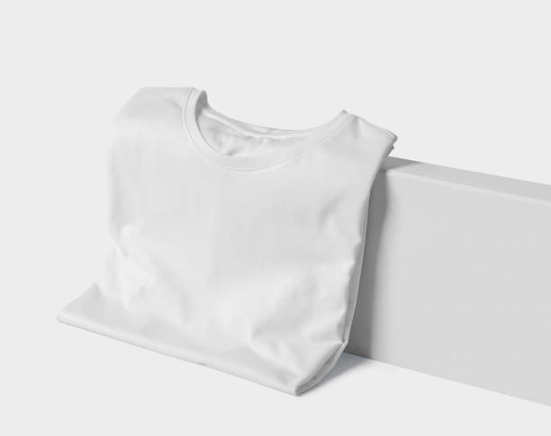 istock Blank white t-shirt on a white background, mock up, 3d illustration, 3d rendering 2168984509
