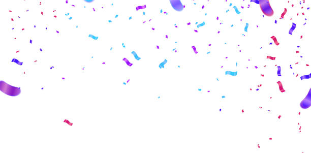 istock Colorful birthday balloons and confetti on sky background, illustration vector background with place for your text 2168984717