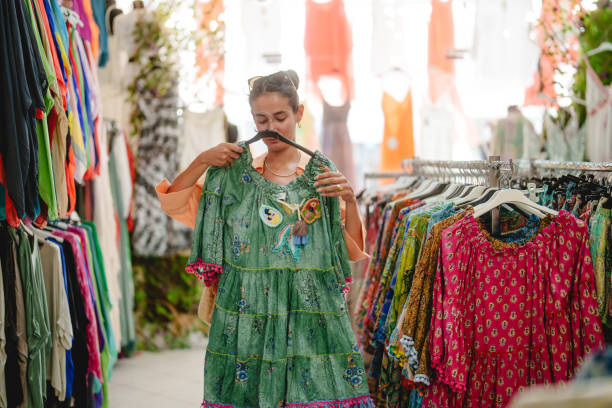 Colorful, richly embroidered Arabic kaftans at a market