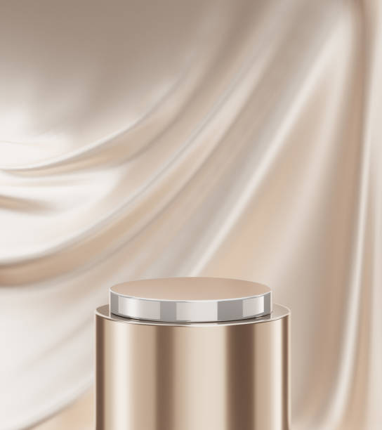 istock Luxury fabric podium background 3d platform stage product display empty pedestal abstract scene cosmetic beige presentation modern geometric stand showcase minimal studio mockup elegant advertising. 2168990115
