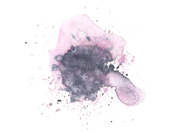 istock Watercolor flow blot with drops splash. Abstract texture pink and black color stain on white background. 2168993229
