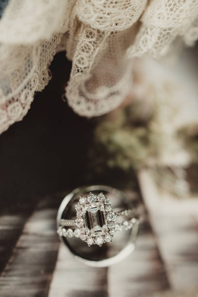 istock Unique antique wedding ring with lace background 2168999103