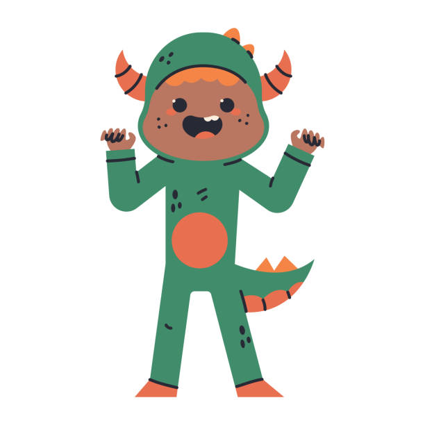 istock Kid in monster with horns Halloween costume vector cartoon character. 2168999344