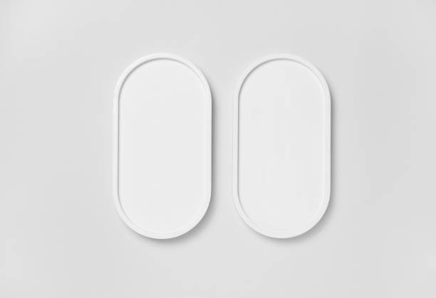 istock Beauty Product Presentation Background made with Two White Mockup Oval Trays on White Surface. Studio photography, flat lay. 2168999590