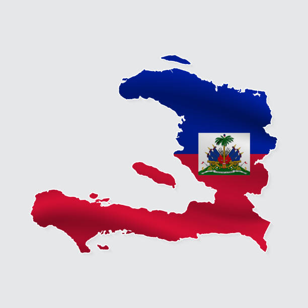 istock Map of Haiti with National Flag on Fabric Surface on White Background 2169004189