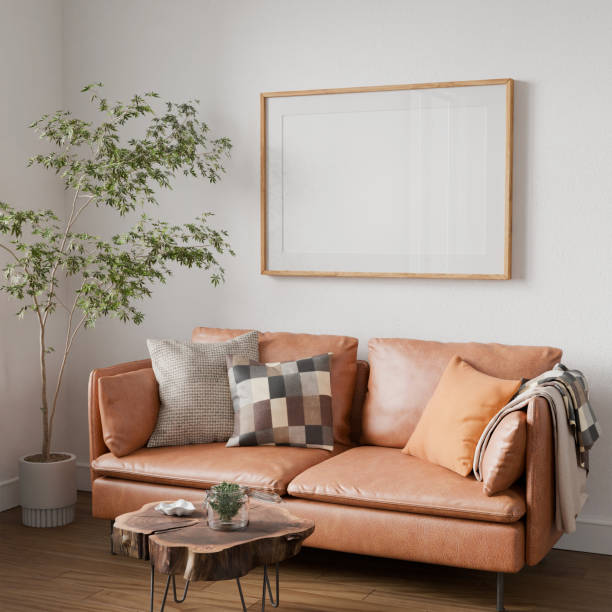 istock frame interior, mockup frame, living room, wood poster empty sunlight reflection, in home design, Homey interior design element cozy mockup, 3d render 2169004767