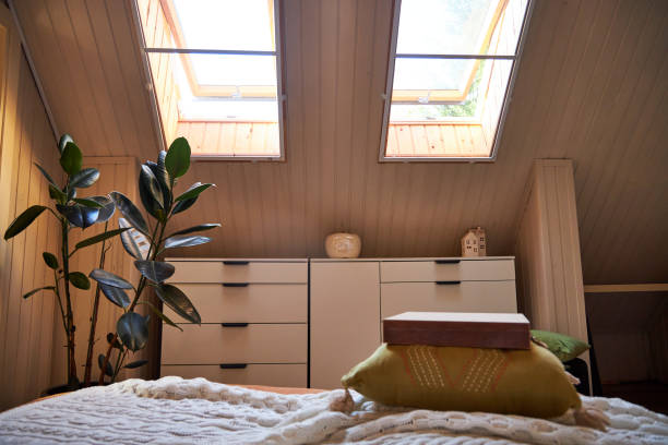 istock interior of a modern bedroom with skylights 2169006296